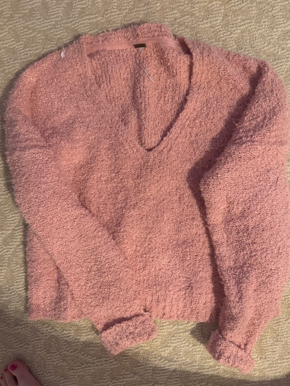 Free People Plush V-Neck Sweater in Dusty Pink